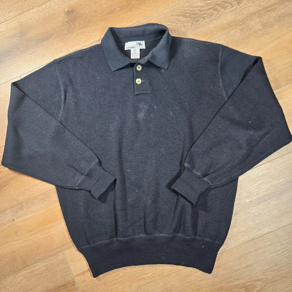 I Levrieri Merino Wool Sweater Mens M Black Italy Polo Pullover Luxury Preppy